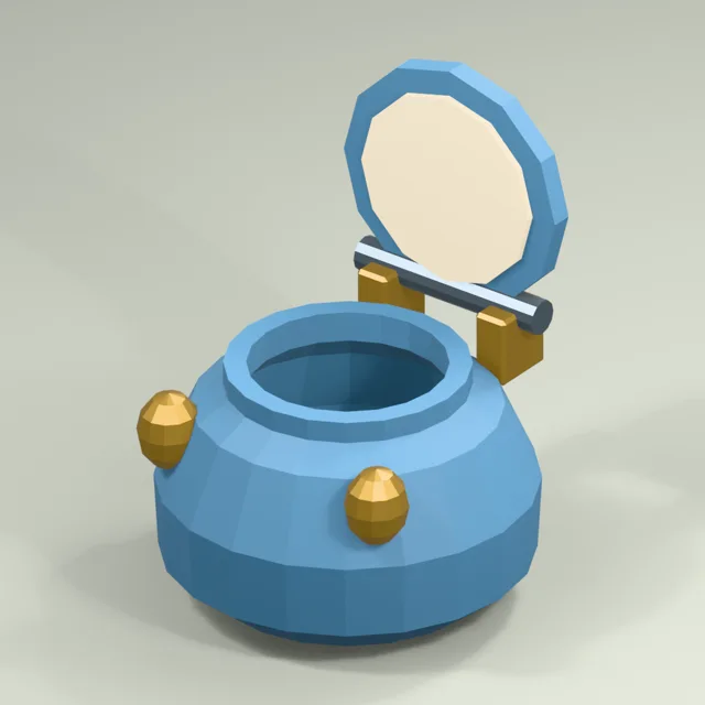 Open ceramic inkwell with hinged lid and pen rest