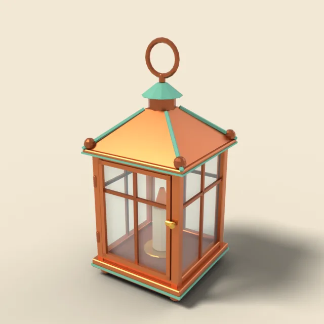 Copper lantern with glass panes