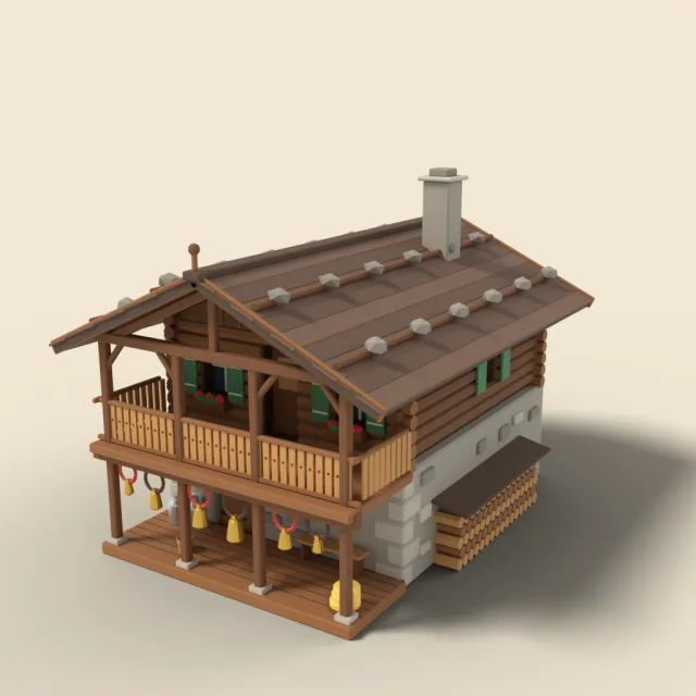 Alpine dairy hut with cowbell porch