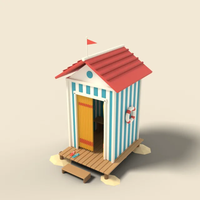 Beach changing cabin with curtain
