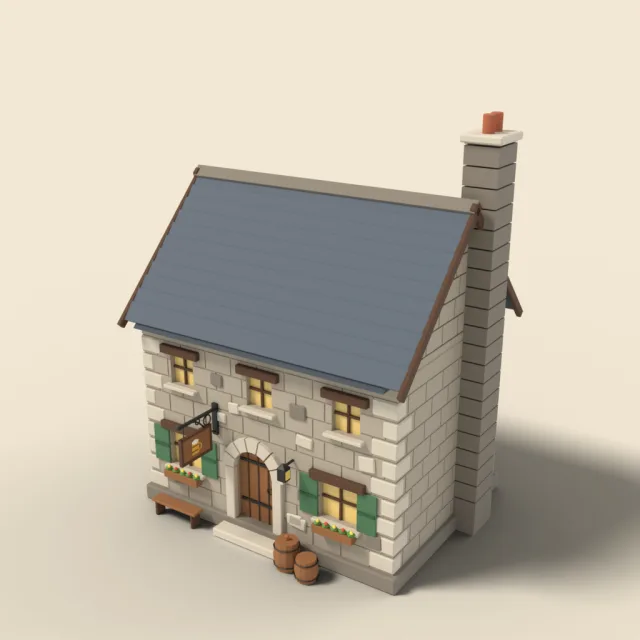 Stone tavern with hanging sign bracket