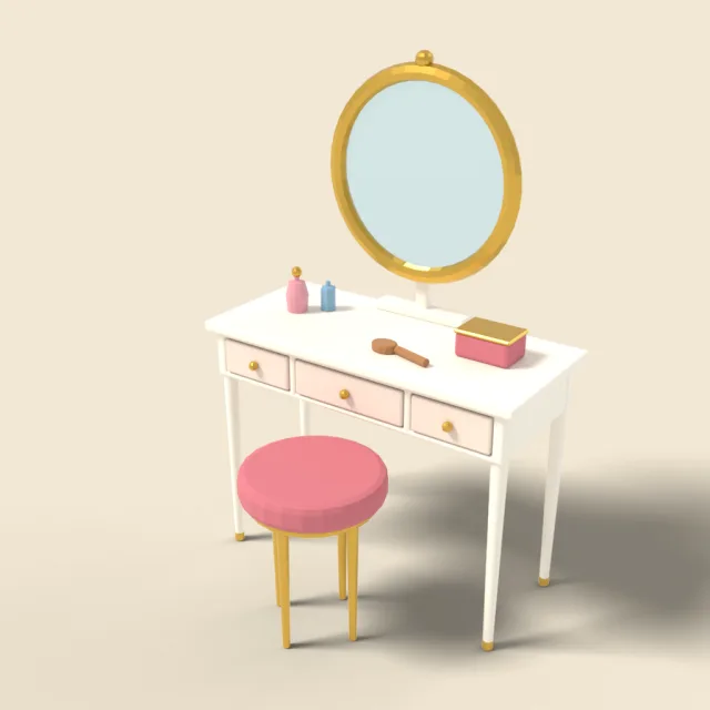 Vanity table with round mirror
