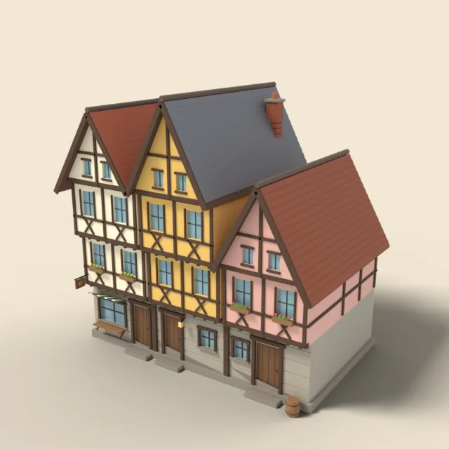 Row of three jettied townhouses