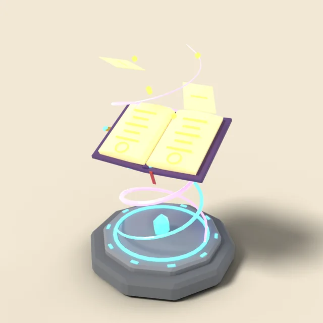 Floating spell book with glowing pages