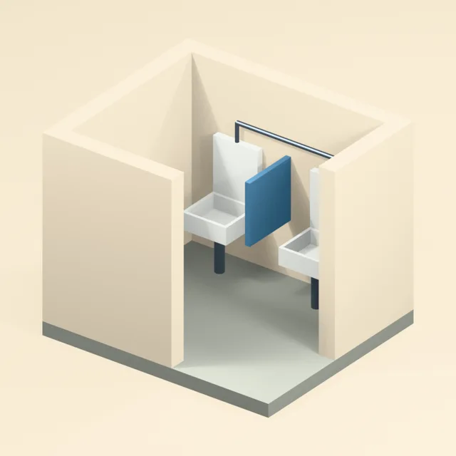 public_urinal_station_screened_two_basin_fixture_with_clear_entry