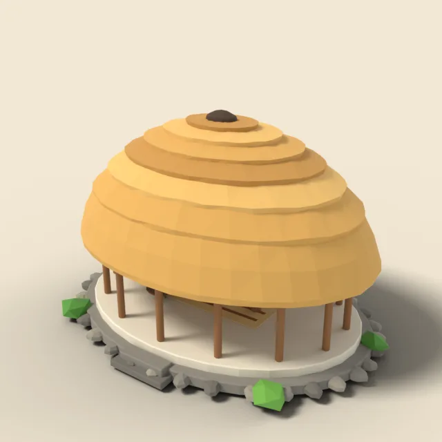 Oval fale with thatched dome roof