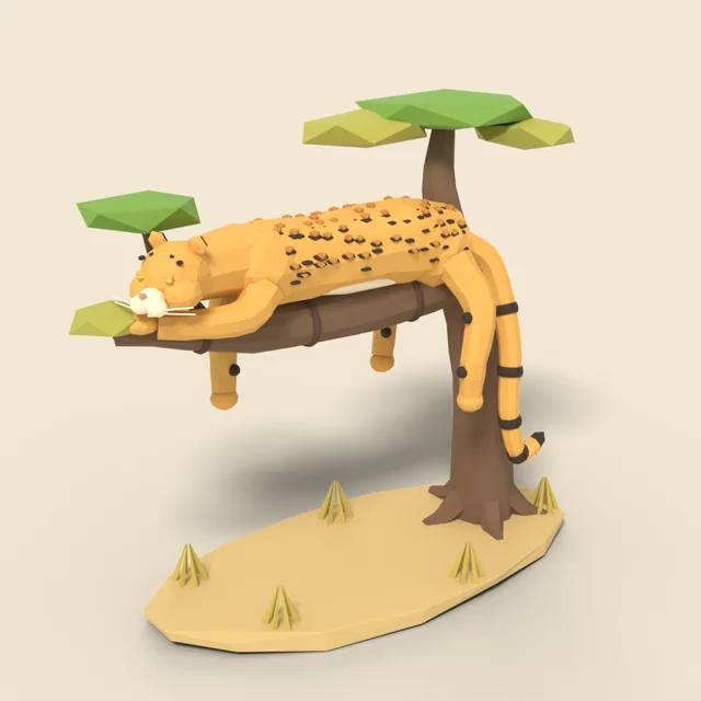 Leopard lying on branch