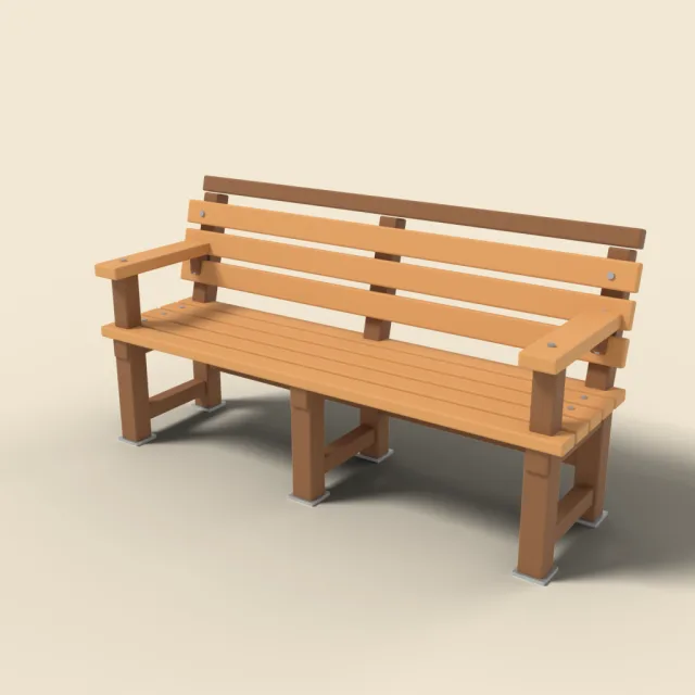 Wooden park bench with backrest