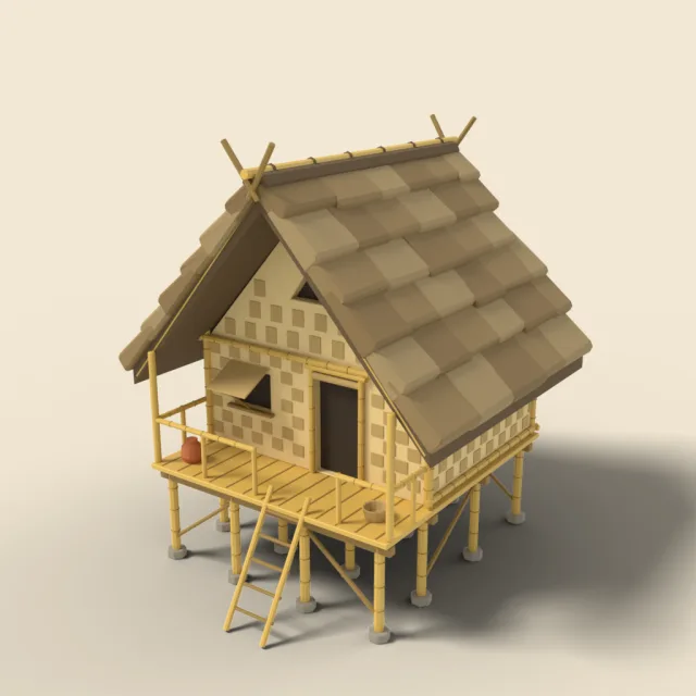 Bamboo stilt house with thatched roof