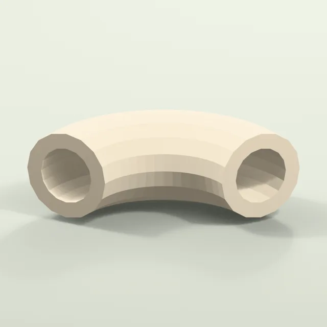 Hollow elbow macaroni with open cut ends