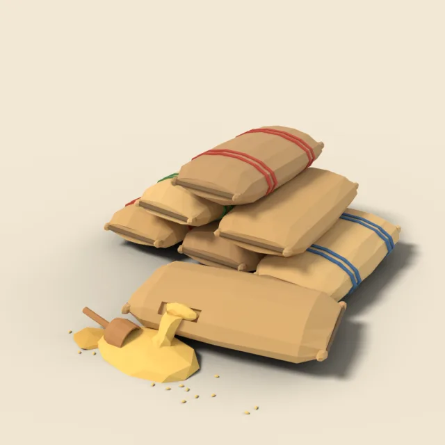 Pile of stacked grain sacks