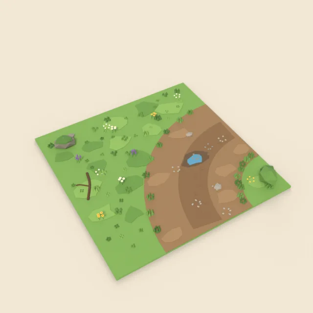 Grass tile with dirt path bend