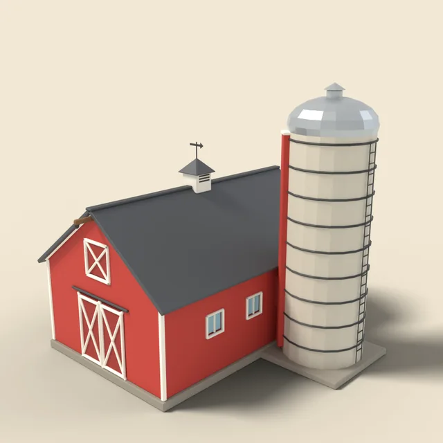Red barn with silo