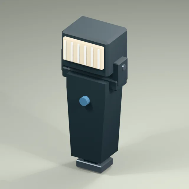 Camera flash unit with hinged head and hot shoe foot