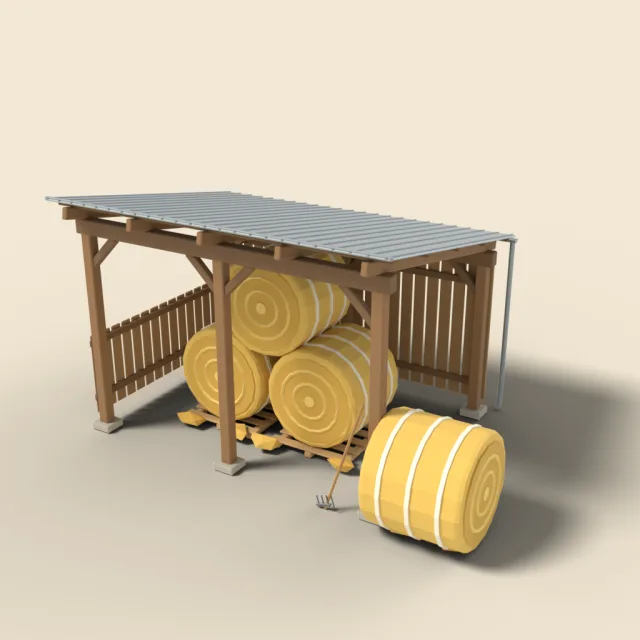 Small hay shelter with round bales