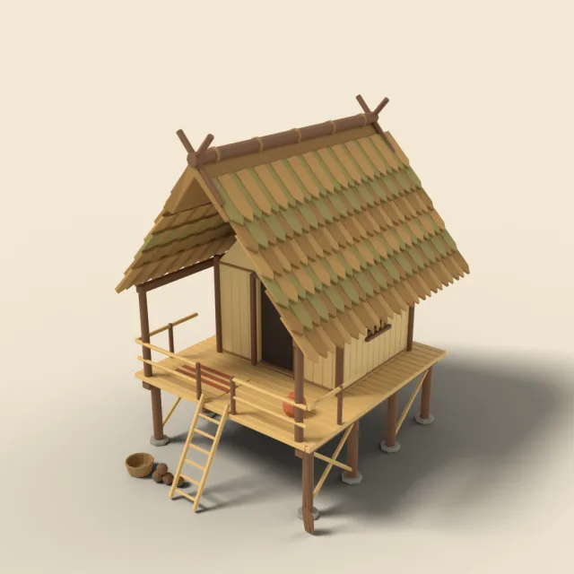 Pacific stilt hut with palm leaf roof