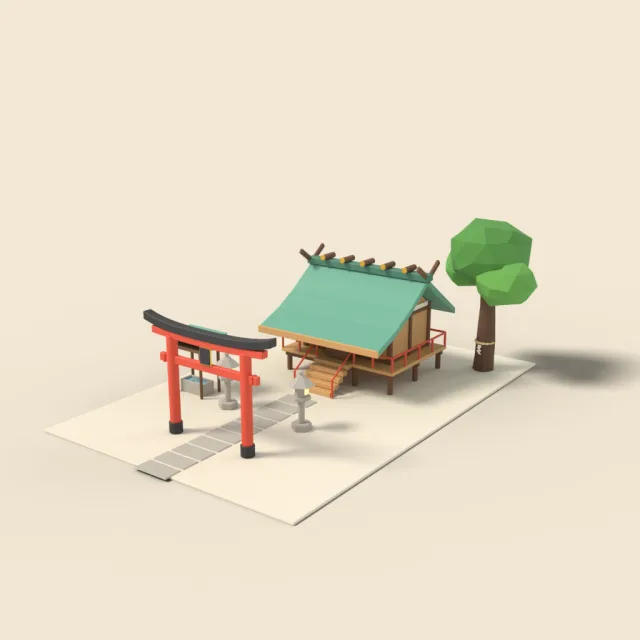 Shinto shrine with torii gate