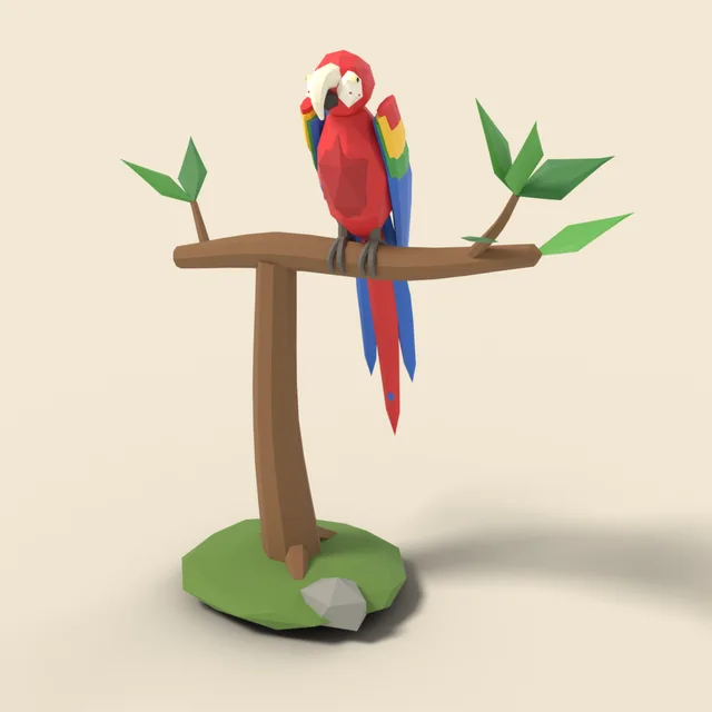 Perched scarlet macaw