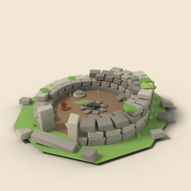 Collapsed round stone hut ring