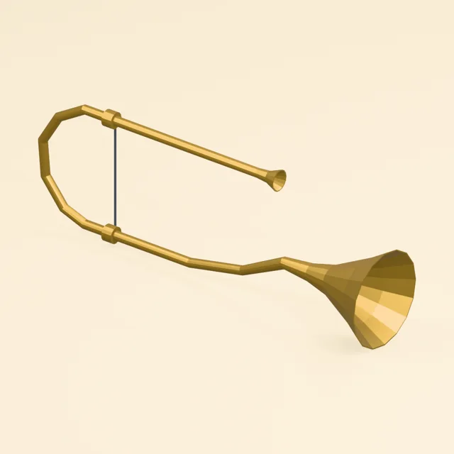Coiled bugle with continuous open bore and flared bell