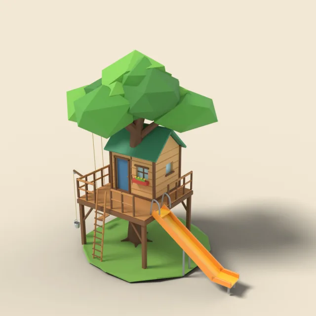 Treehouse with slide and deck