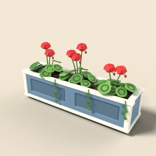 Window box with red geraniums