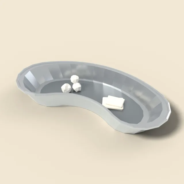 Kidney-shaped steel dish