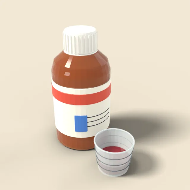 Cough syrup bottle with dosing cup