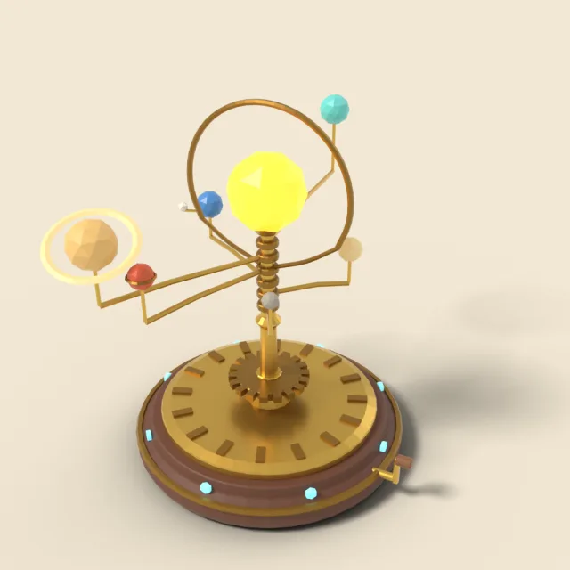 Brass planetary orrery on round base
