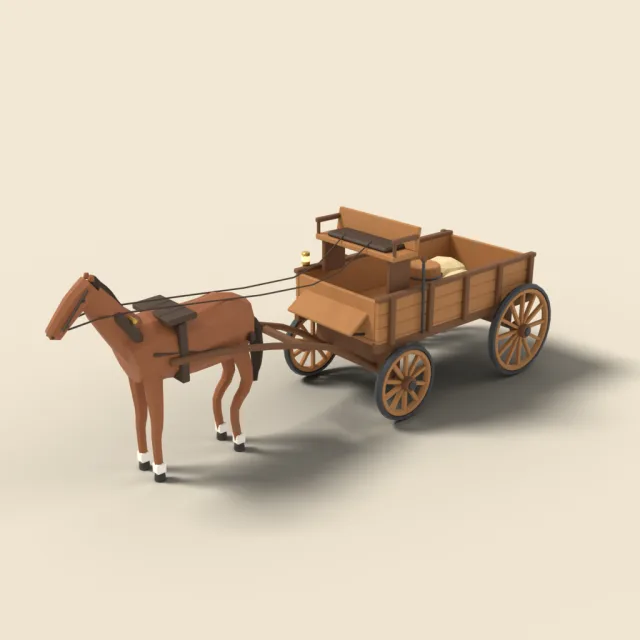 Horse-drawn wooden wagon