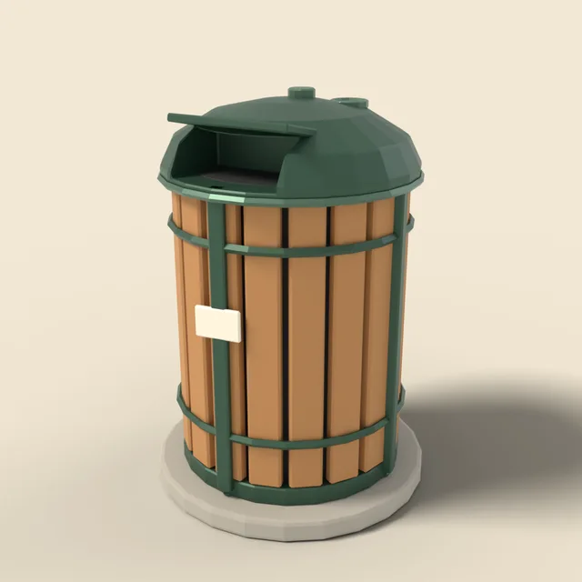 Park trash bin with lid