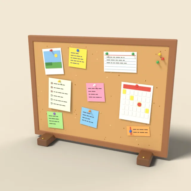 Cork board with pinned notes