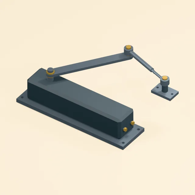 Surface door closer with articulated adjustable arm and mounting shoe