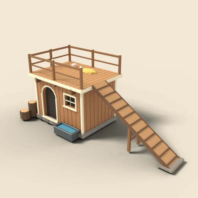Goat house with climbing ramp