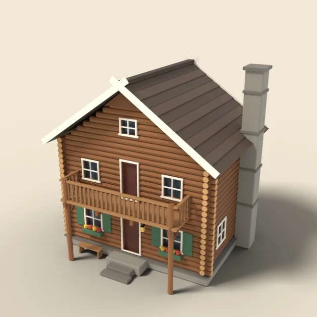 Two-storey log house with balcony