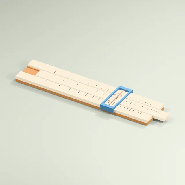Open cursor slide rule with captured offset center scale