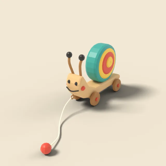 Wooden pull-along snail toy