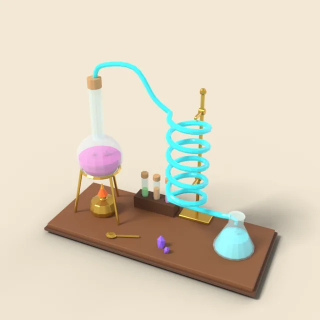Glass distillation set with coiled tube
