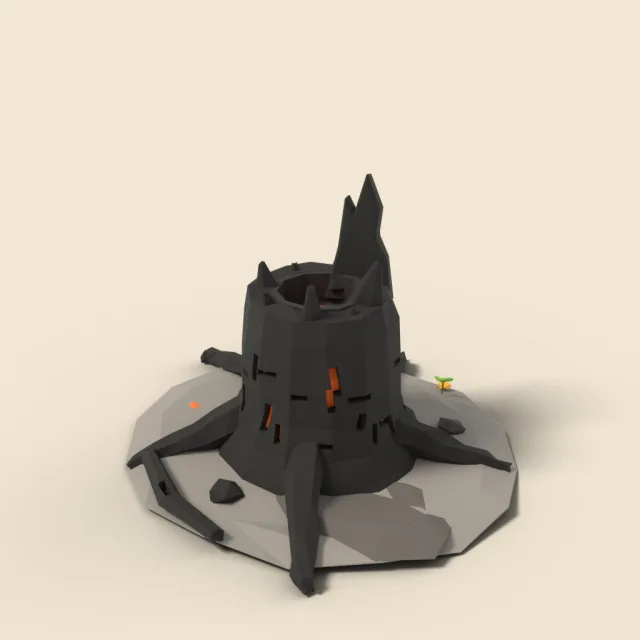 Charred black tree stump