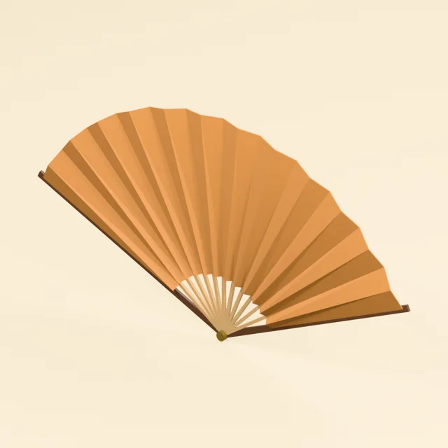 Pleated folding hand fan with captured wooden ribs