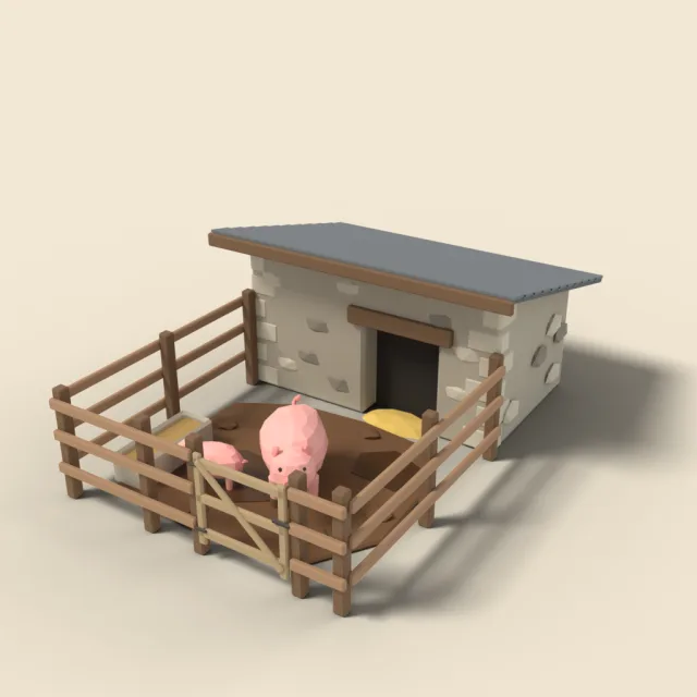Pig sty with mud pen