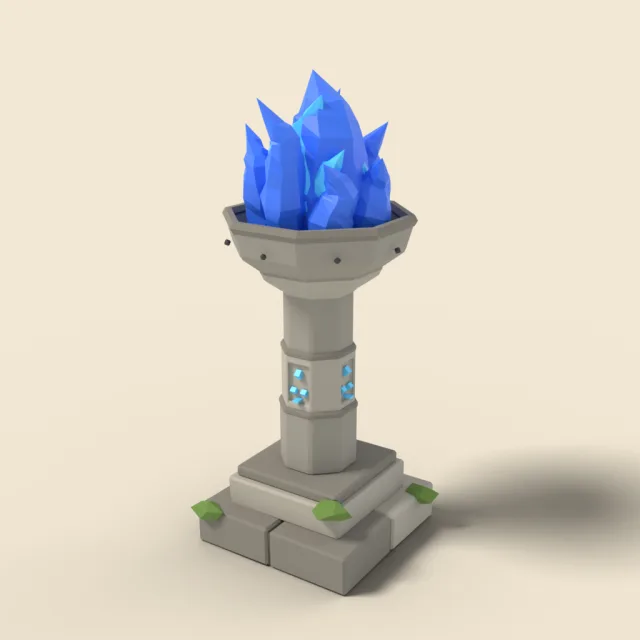 Tall stone brazier with blue flame