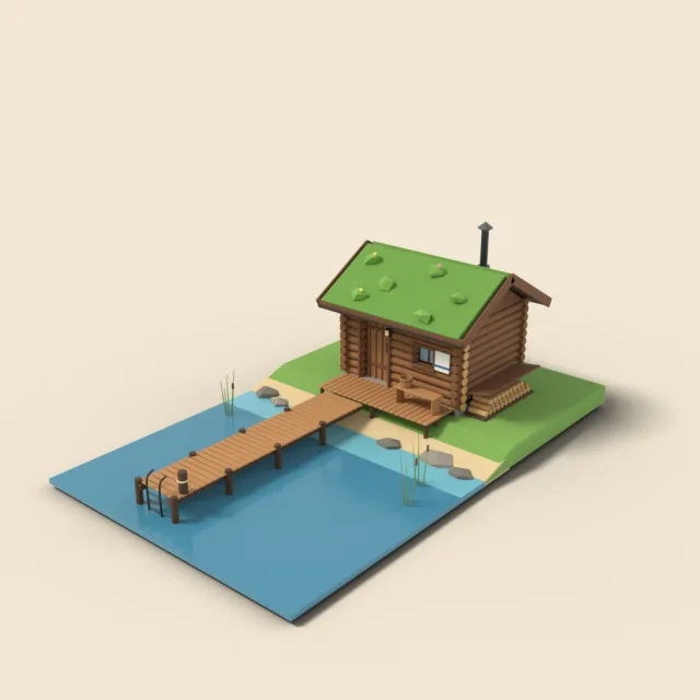 Lakeside sauna with wooden jetty