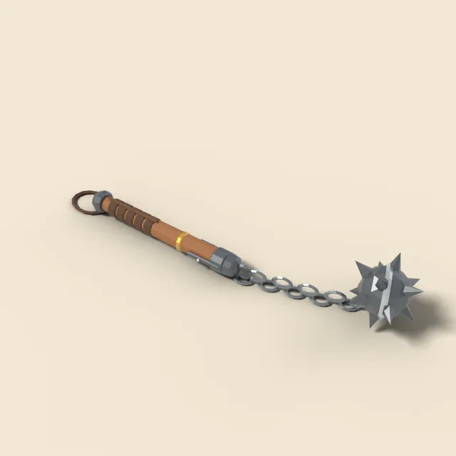 Spiked flail with chain and wooden handle