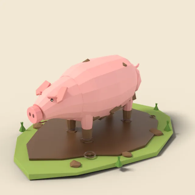 Pink pig in mud