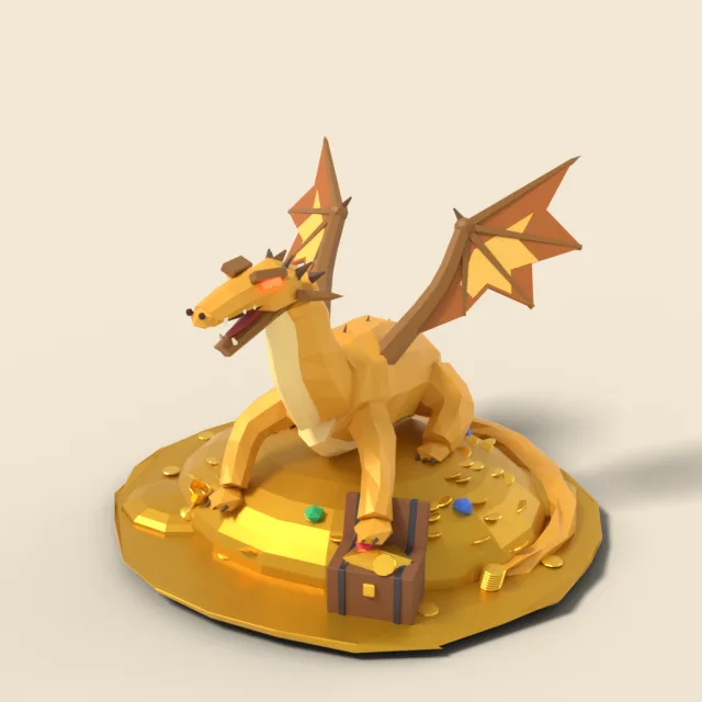 Golden treasure dragon on coins