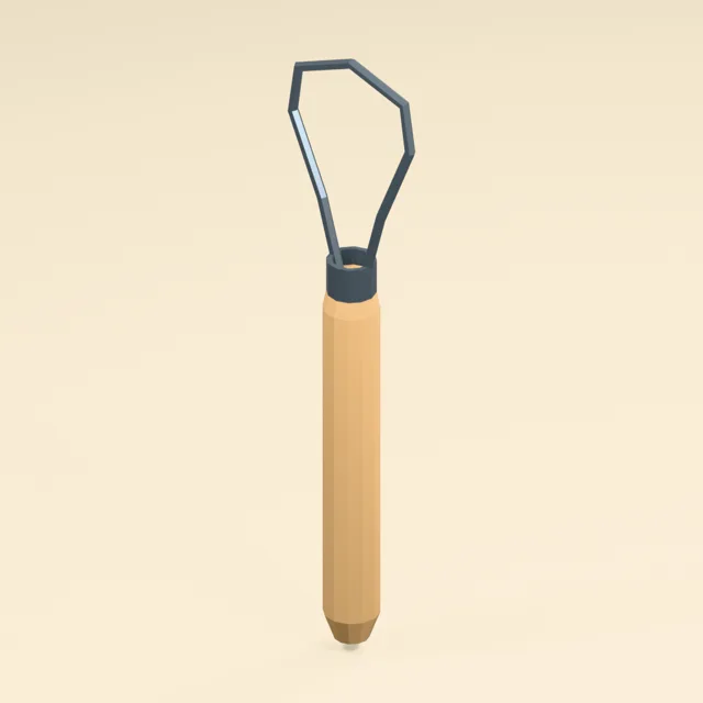 Pottery trimming loop with captured wooden handle