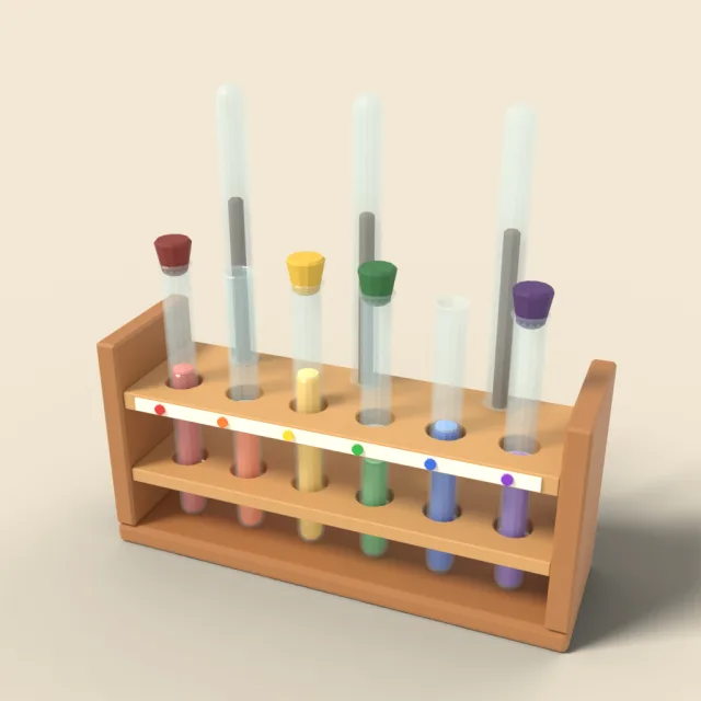 Test tube rack with colored samples