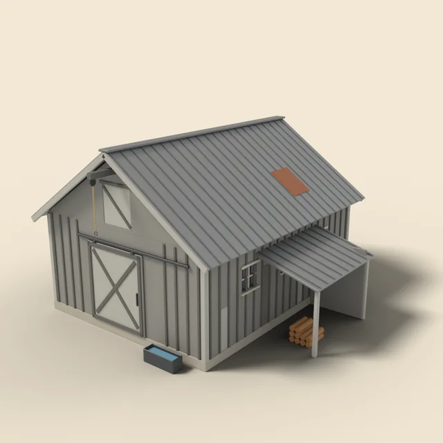 Weathered grey wooden barn