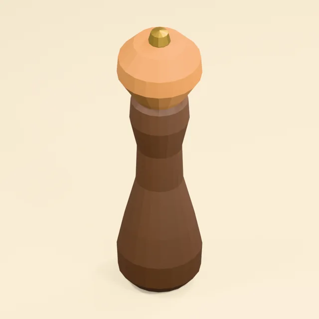 Turned wooden pepper mill with exposed bottom burr gap